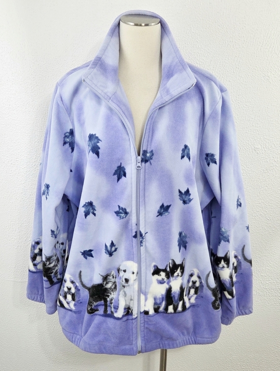 Vintage Jackets & Blazers - Vintage Blair puppies kitties fleece jacket blue purple cats dogs womens plus 2X